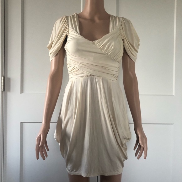 ASOS Dresses & Skirts - ASOS Yellow Cream Open Back Puffy Sleeves Stretch Tulip Mini Dress XS 2 4